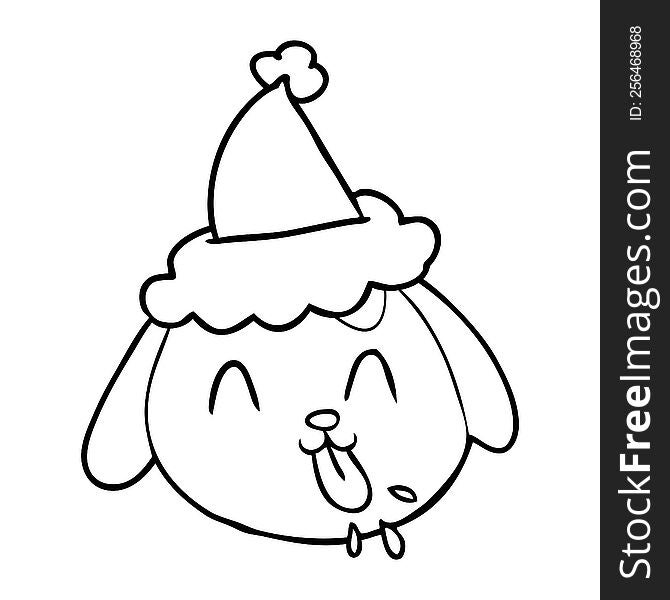 hand drawn line drawing of a dog face wearing santa hat