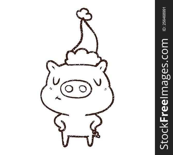Festive Pig Charcoal Drawing