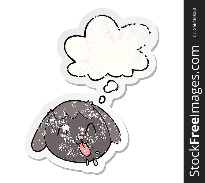 cartoon dog face with thought bubble as a distressed worn sticker