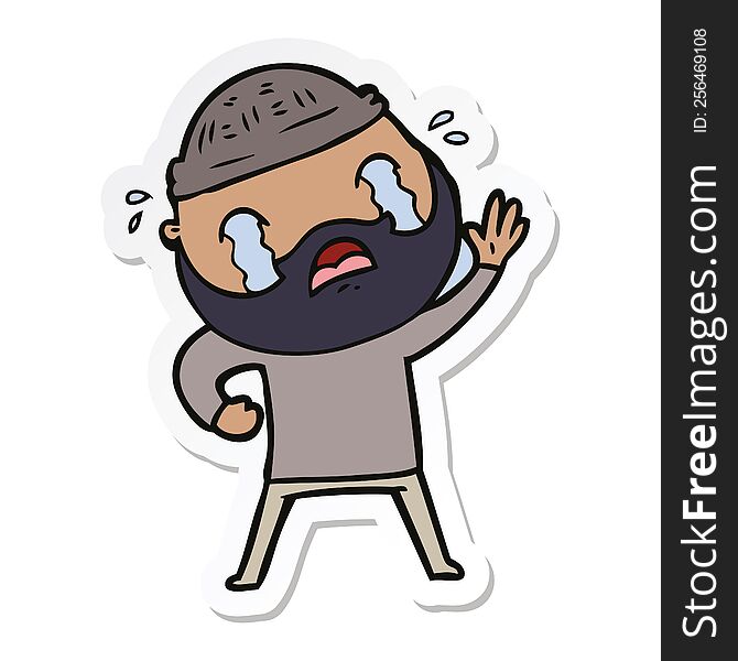 Sticker Of A Cartoon Bearded Man Waving And Crying