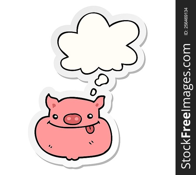 Cartoon Happy Pig Face And Thought Bubble As A Printed Sticker
