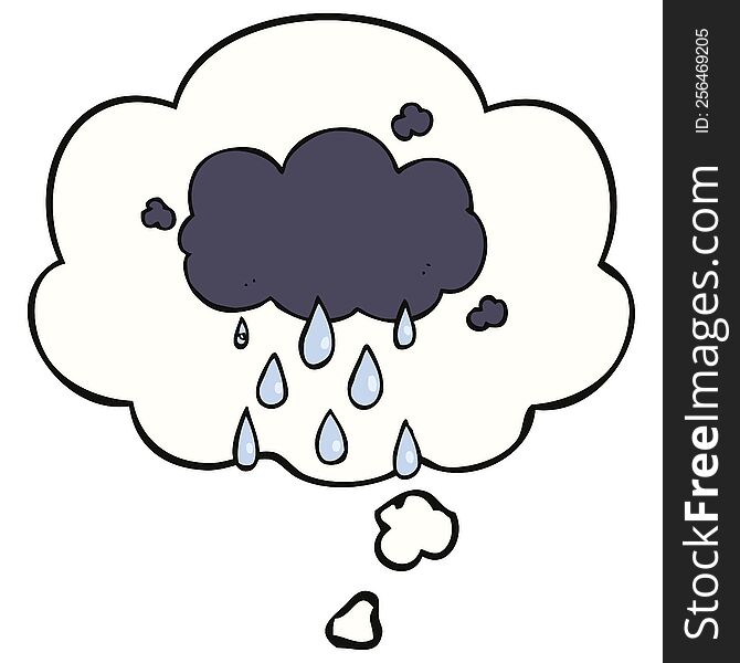 cartoon cloud raining with thought bubble. cartoon cloud raining with thought bubble