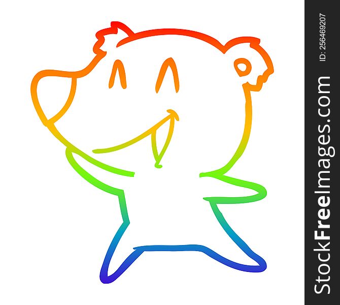 Rainbow Gradient Line Drawing Laughing Polar Bear Cartoon
