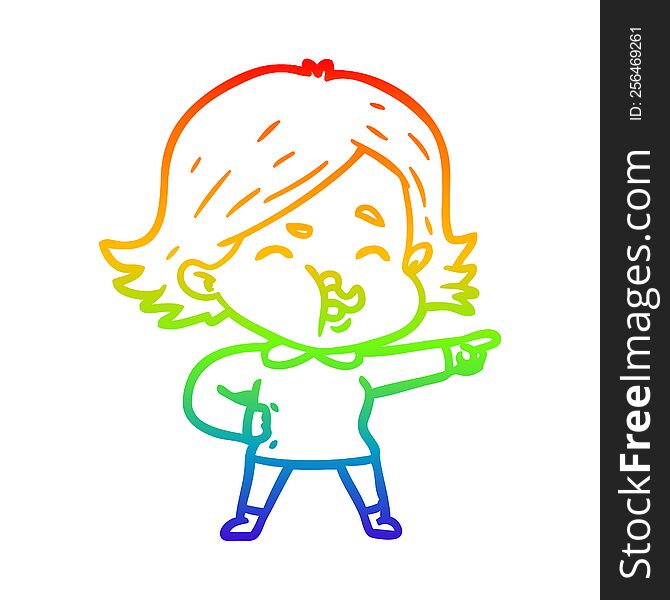 Rainbow Gradient Line Drawing Cartoon Girl Pulling Face