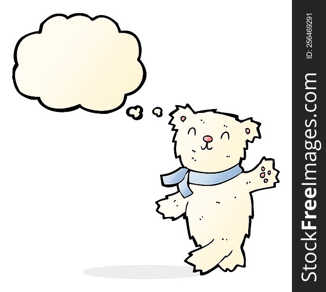 Cartoon Waving Teddy Polar Bear With Thought Bubble