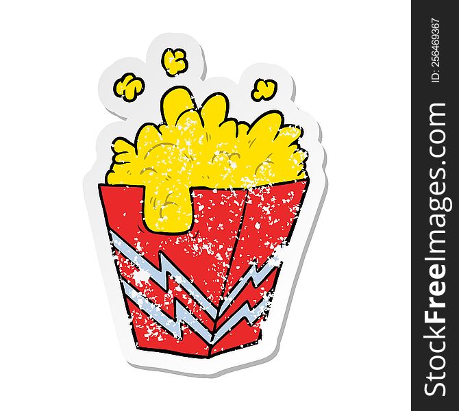distressed sticker of a cartoon box of popcorn