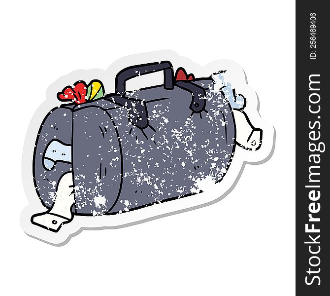 distressed sticker of a cartoon luggage