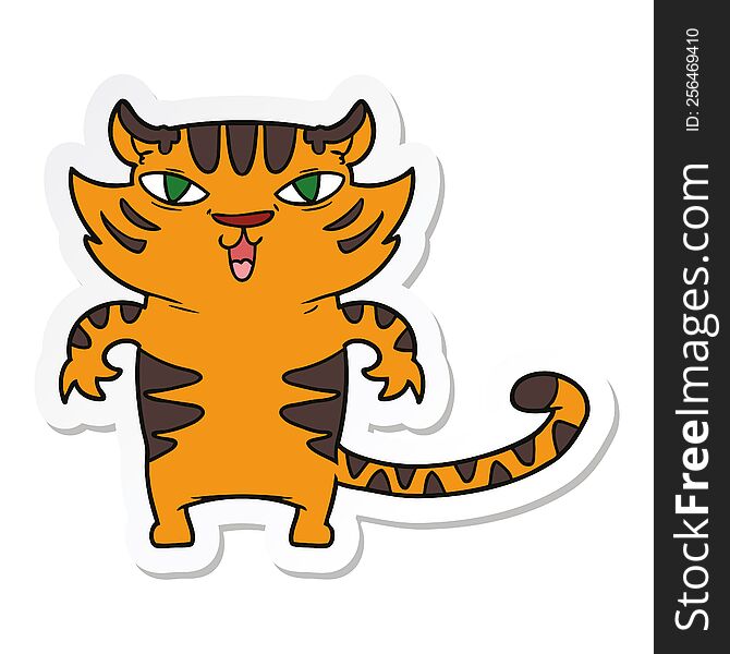 sticker of a happy cartoon tiger