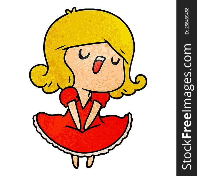textured cartoon illustration of a cute singing kawaii girl. textured cartoon illustration of a cute singing kawaii girl