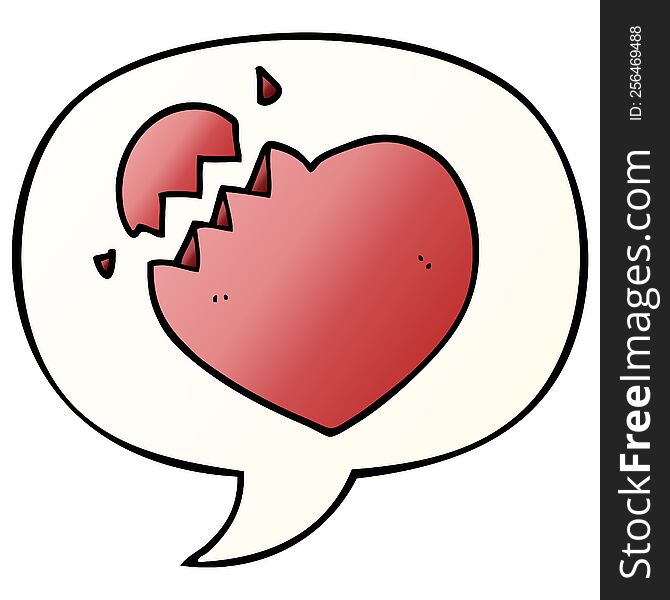 cartoon broken heart with speech bubble in smooth gradient style
