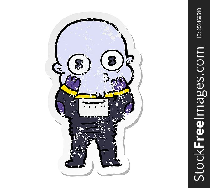 Distressed Sticker Of A Cartoon Weird Bald Spaceman