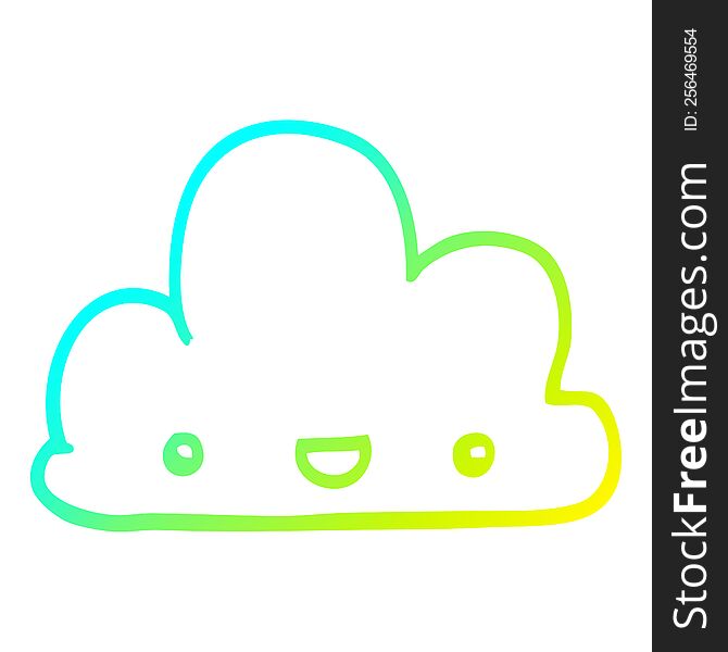 cold gradient line drawing of a cartoon tiny happy cloud