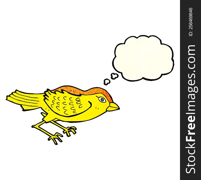 cartoon garden bird with thought bubble