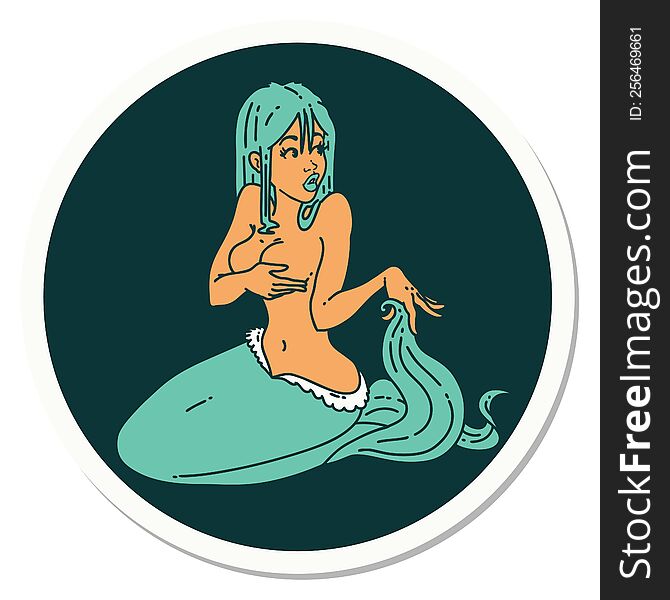 sticker of tattoo in traditional style of a mermaid. sticker of tattoo in traditional style of a mermaid