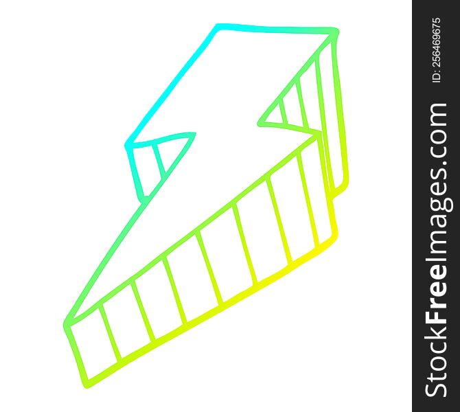 cold gradient line drawing of a cartoon decorative lightning bolt