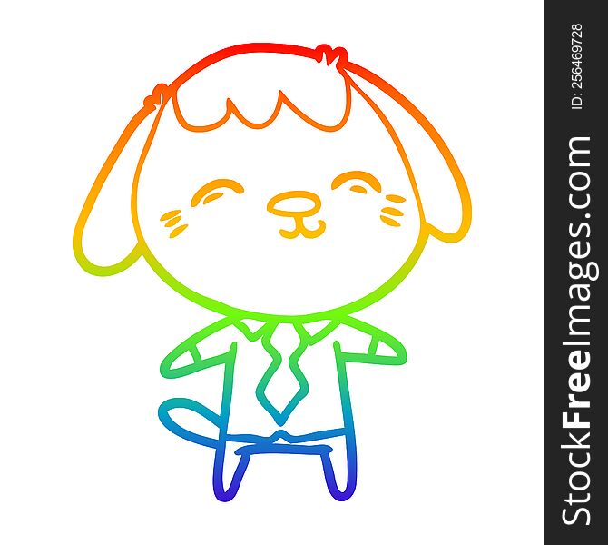 rainbow gradient line drawing of a happy cartoon office worker dog