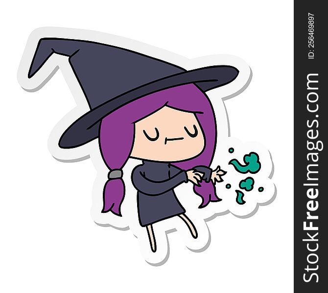 Sticker Cartoon Of Cute Kawaii Witch