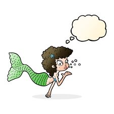 Cartoon Mermaid Blowing Kiss With Thought Bubble Royalty Free Stock Image