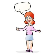 Free Cartoon Happy Woman Shrugging Shoulders With Speech Bubble Stock Photo - 256474670