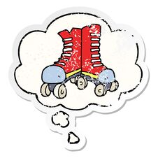 Cartoon Roller Boots And Thought Bubble As A Distressed Worn Sticker Royalty Free Stock Images