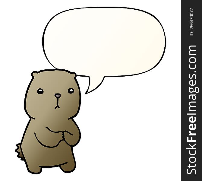 Cartoon Worried Bear And Speech Bubble In Smooth Gradient Style