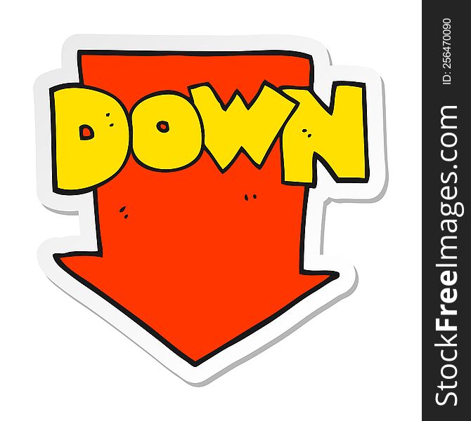 sticker of a cartoon down arrow symbol