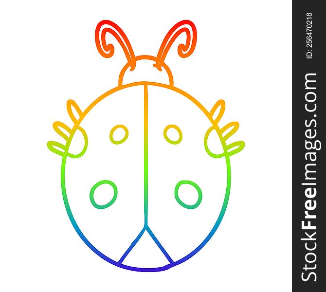 rainbow gradient line drawing of a cartoon ladybug