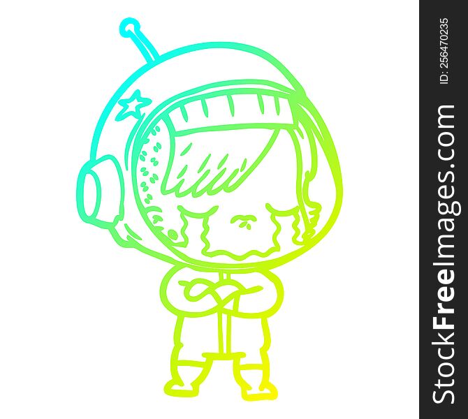 cold gradient line drawing cartoon crying astronaut girl