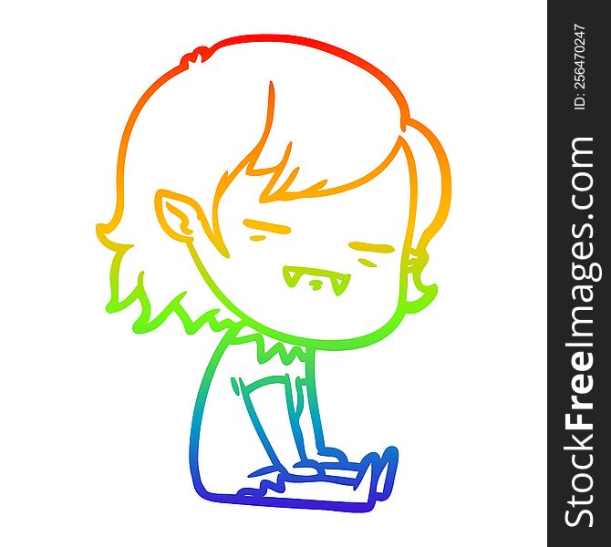 Rainbow Gradient Line Drawing Cartoon Undead Vampire Girl Sitting