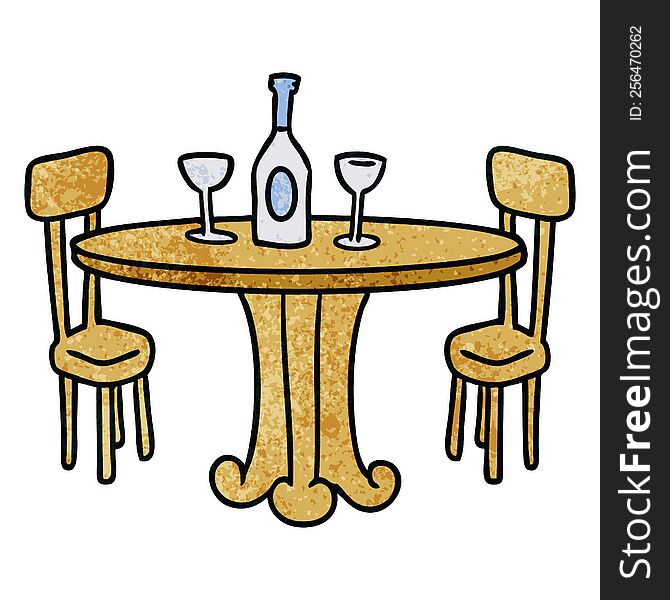 hand drawn textured cartoon doodle dinner table and drinks