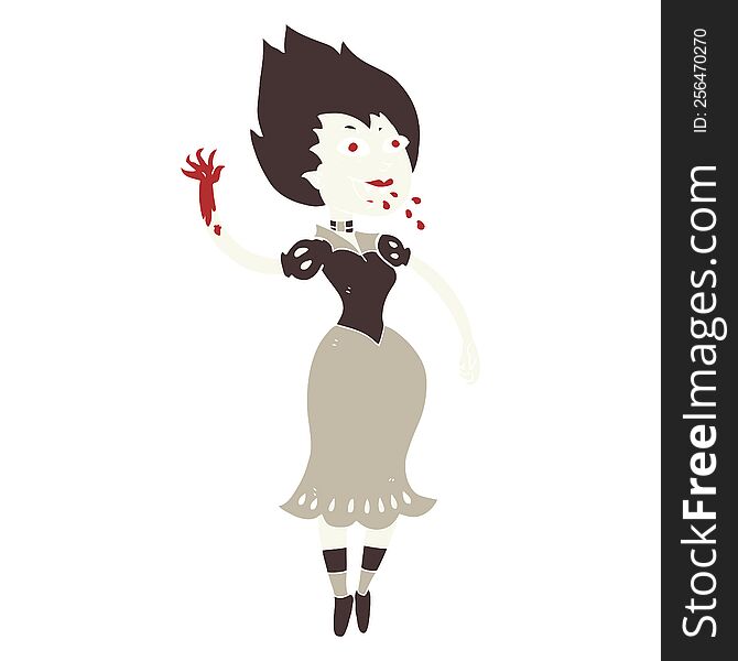 Flat Color Illustration Of A Cartoon Blood Sucking Vampire Girl