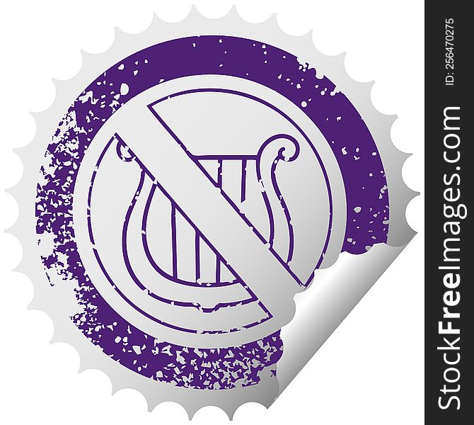 Distressed Circular Peeling Sticker Symbol No Music Allowed Sign