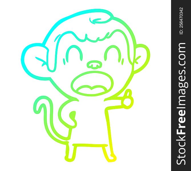 Cold Gradient Line Drawing Yawning Cartoon Monkey
