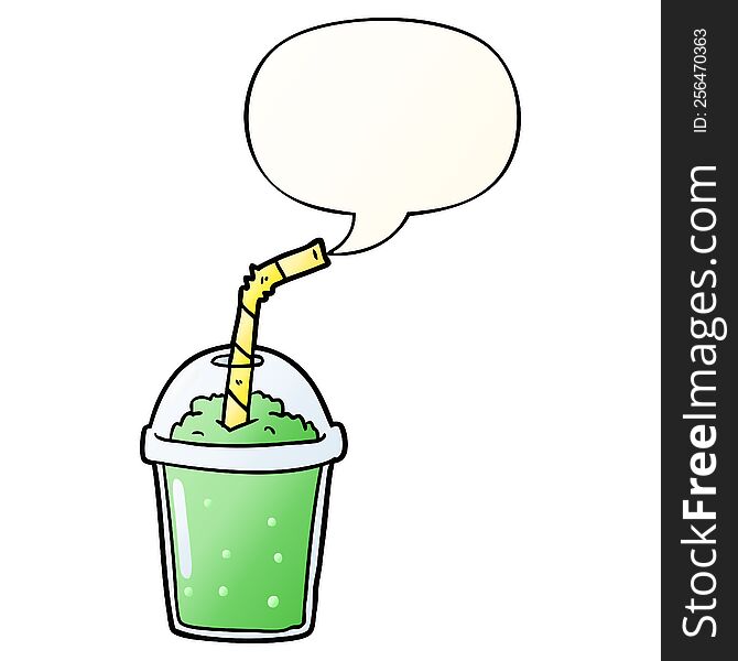 cartoon iced smoothie with speech bubble in smooth gradient style