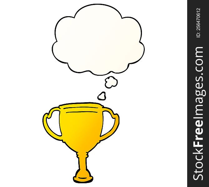 Cartoon Sports Trophy And Thought Bubble In Smooth Gradient Style