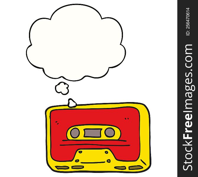 cartoon old tape cassette with thought bubble