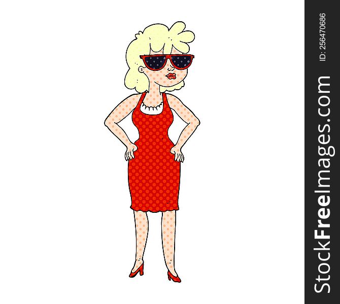 Comic Book Style Cartoon Woman Wearing Sunglasses