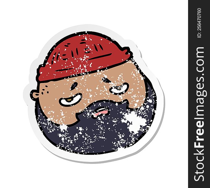 distressed sticker of a cartoon male face with beard