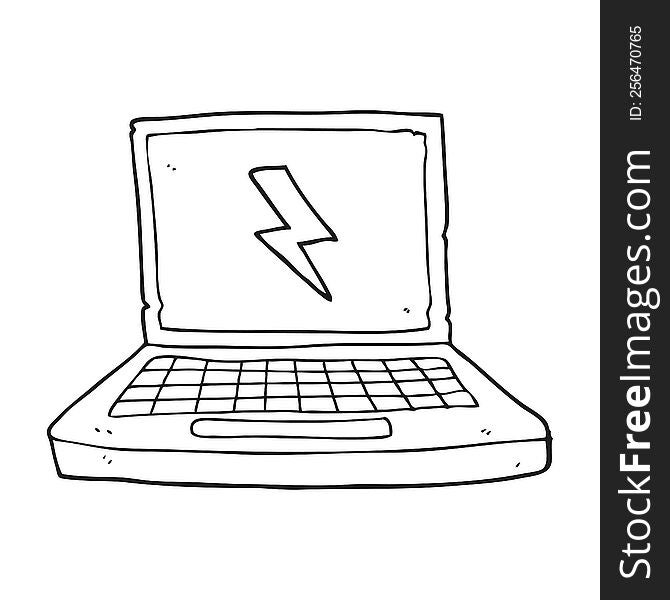freehand drawn black and white cartoon laptop computer