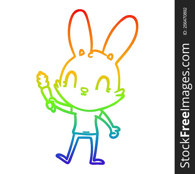 Rainbow Gradient Line Drawing Cute Cartoon Rabbit With Carrot