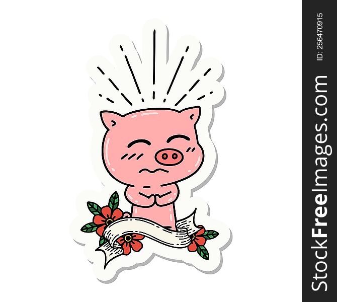 sticker of a tattoo style nervous pig character