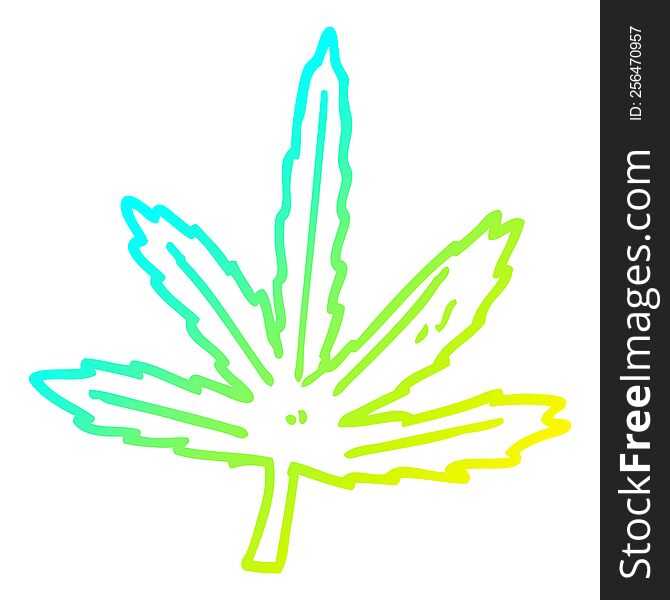 Cold Gradient Line Drawing Cartoon Marijuana Leaf