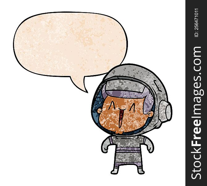 Cartoon Astronaut Man And Speech Bubble In Retro Texture Style
