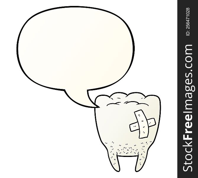 Cartoon Bad Tooth And Speech Bubble In Smooth Gradient Style