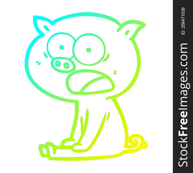 Cold Gradient Line Drawing Cartoon Sitting Pig Shouting