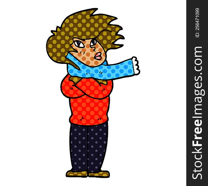 cartoon doodle girl with scarf