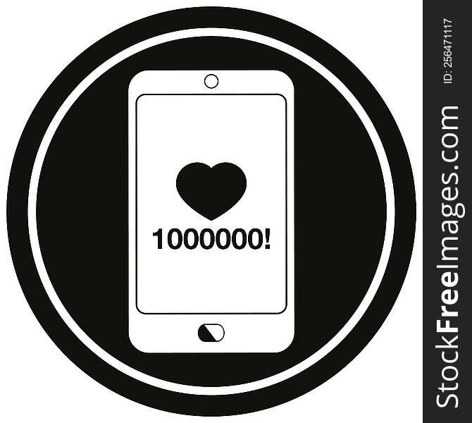 mobile phone showing 1000000 likes circular symbol
