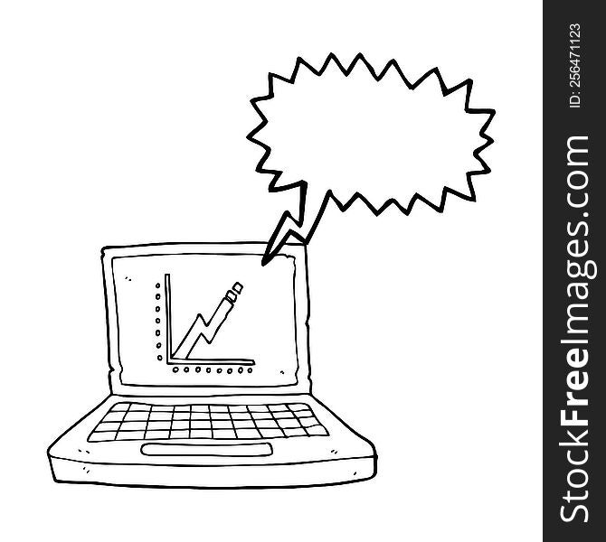 Speech Bubble Cartoon Laptop Computer With Business Graph