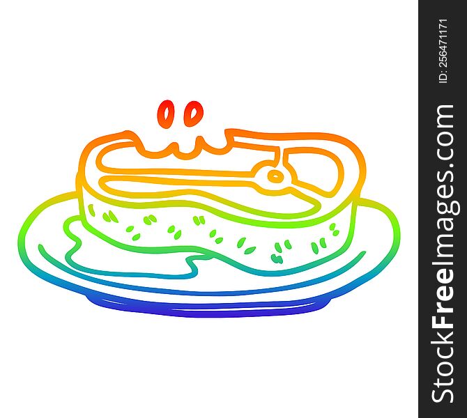 rainbow gradient line drawing of a cartoon rare steak