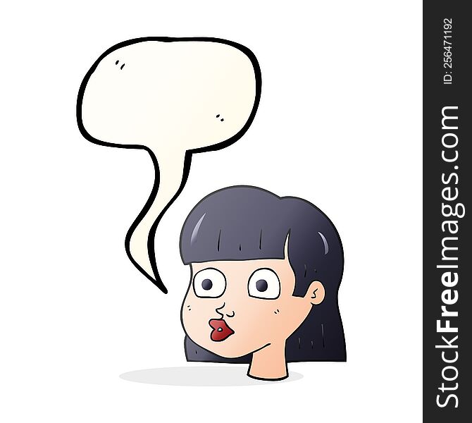 freehand drawn speech bubble cartoon female face